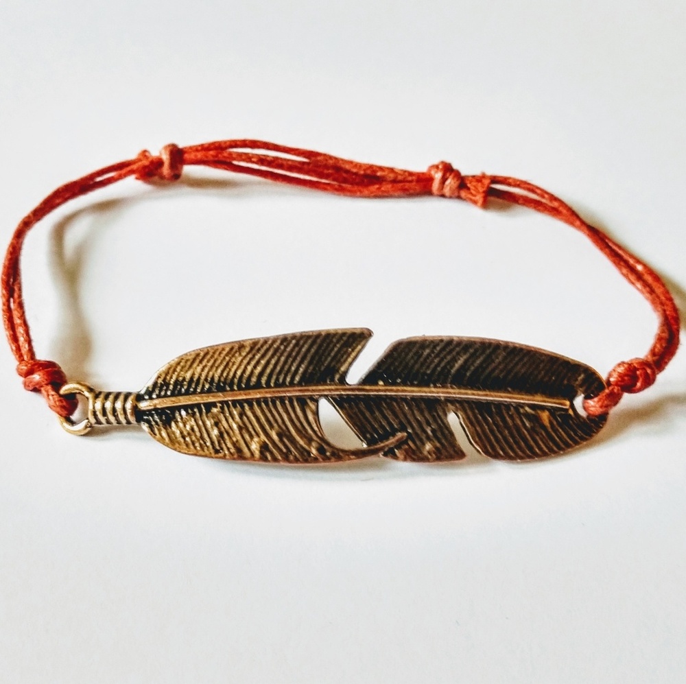 Bronze feather hippie boho bracelet